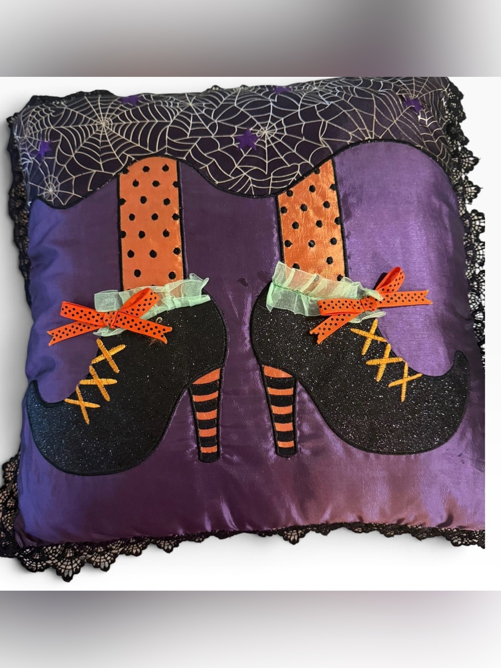 Halloween Witch Shoes Purple Decorative Pillow